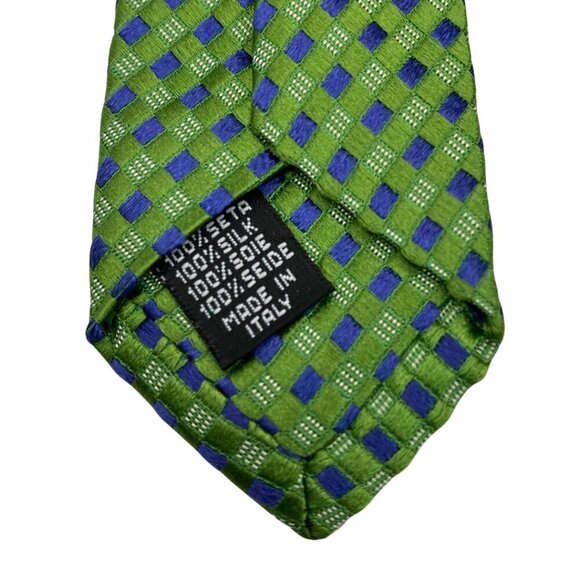 Albanese Luxurious Boutique Men's Green & Blue Checkered Tie Made in Italy #214 - Picture 4 of 4